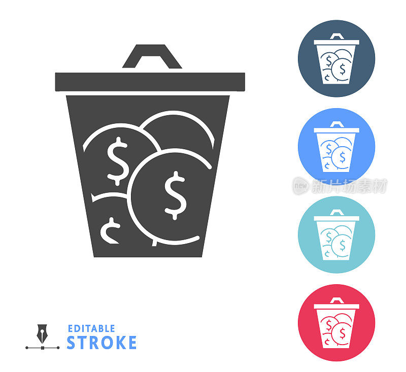 金钱和银行财务损失颜色圈图标设置