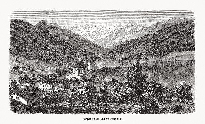 意大利南蒂罗尔的戈萨斯的历史观，木版，1893年出版