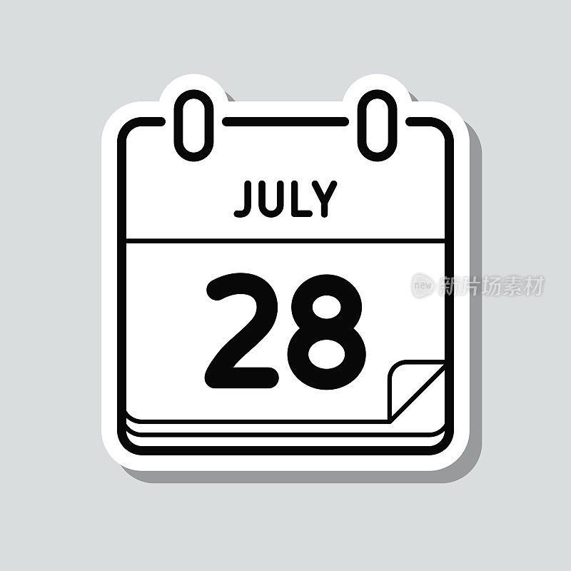 7月28日。灰色背景上的图标贴纸