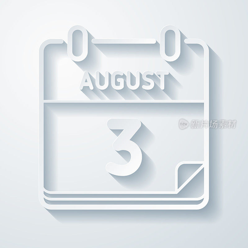 8月3日。在空白背景上具有剪纸效果的图标