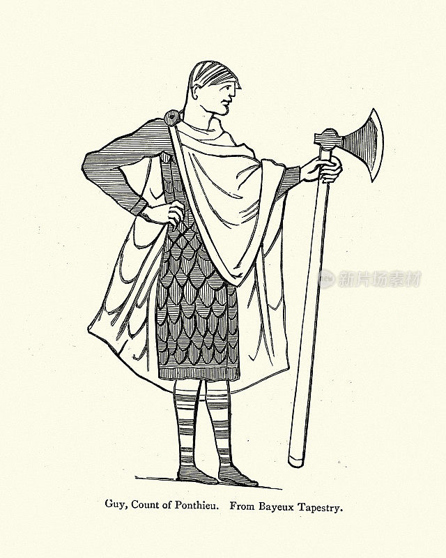 盖伊一世，庞迪厄伯爵，身穿鳞甲，手持战斧，11世纪