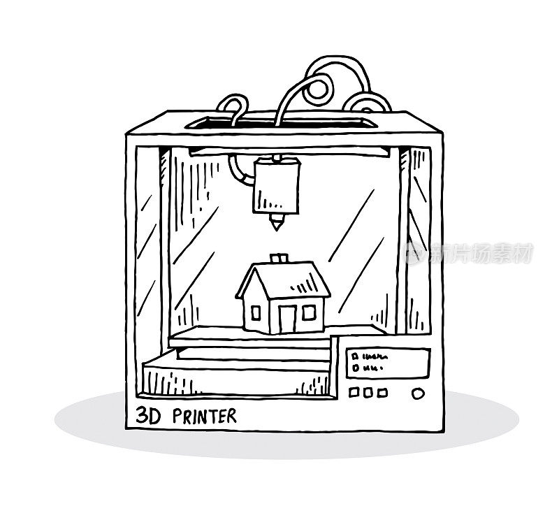 3D打印机手绘插图