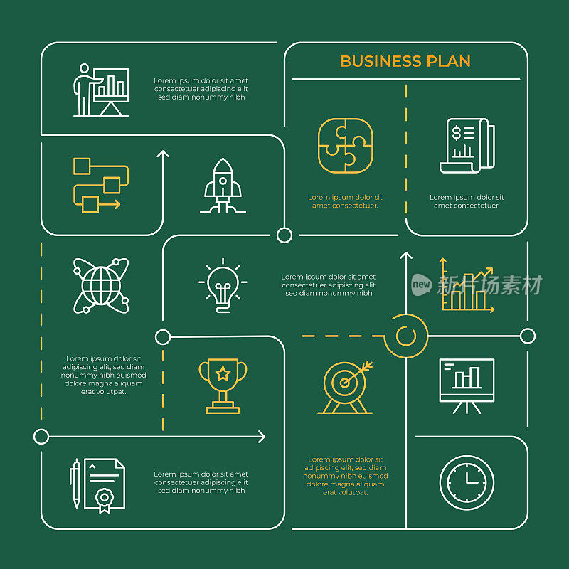 商业计划矢量线插图的信息图形设计模板