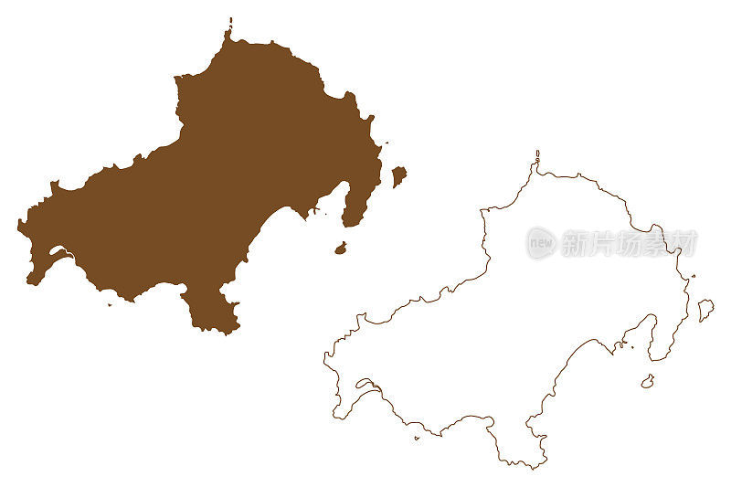 斯基亚索斯岛(希腊共和国，希腊，希腊岛，爱琴海)地图矢量插图，涂鸦草图斯基亚索斯岛地图