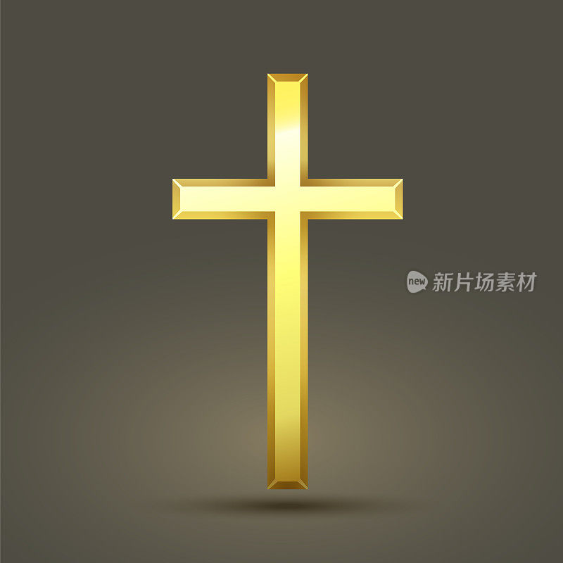 黄金圣十字架图标。宗教上神圣的黄金十字矢量基督教符号孤立