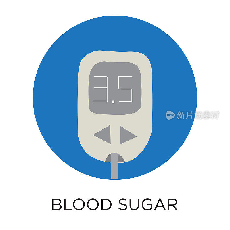 血糖矢量图标，平面风格的插图，圆形设计，黑色类型，信息图表，股票插图。