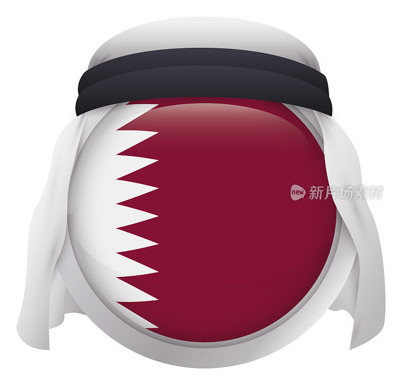 按钮装饰卡塔尔国旗，银色框架和凯菲耶，矢量插图