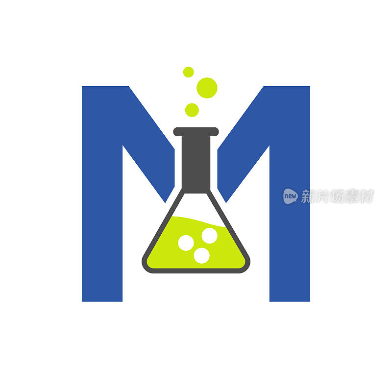 字母M实验室标志概念为科学，保健，医疗，实验室，化学和自然符号