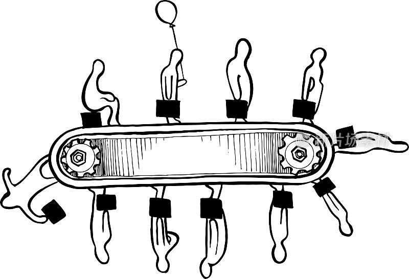 传送带生活-黑白矢量插图