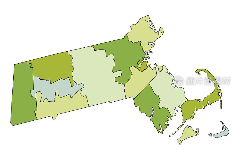 高度详细的可编辑的政治地图与分离的层。麻萨诸塞州