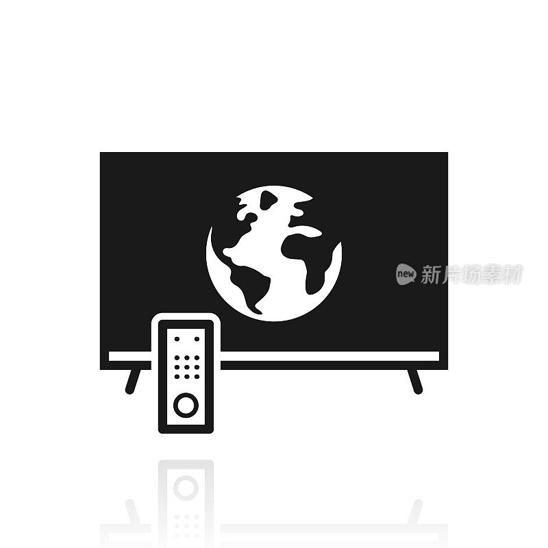 地球电视。白色背景上反射的图标