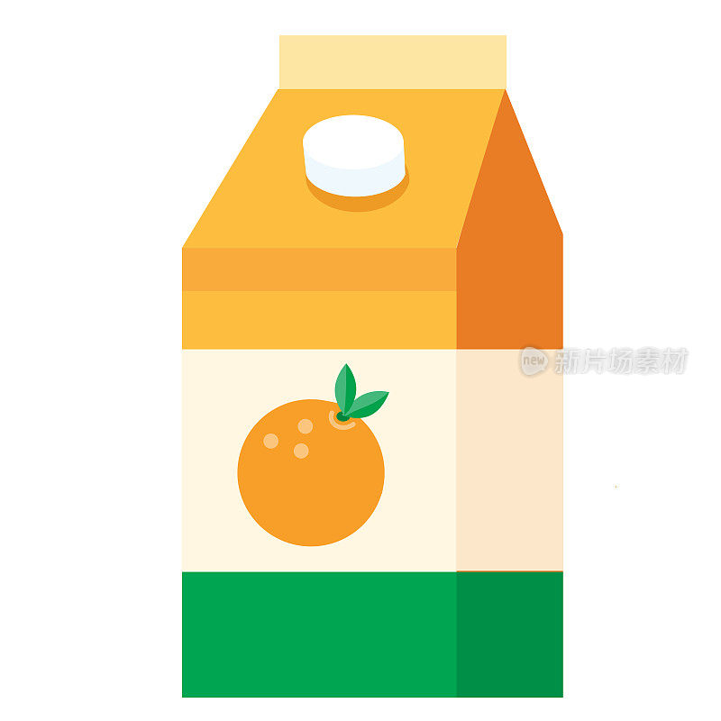 食品杂货包装纸箱橙汁彩色与标签图标的白色背景