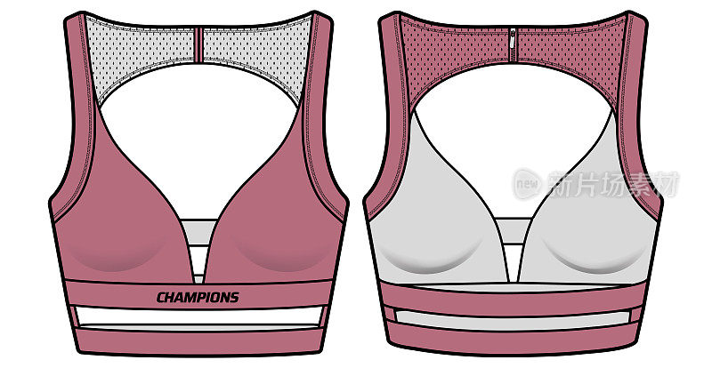 女性运动胸罩支持顶级积极运动运动衫设计平面素描时尚插画适合女孩和女士，背心游泳，瑜伽，健身房，跑步和体育活动