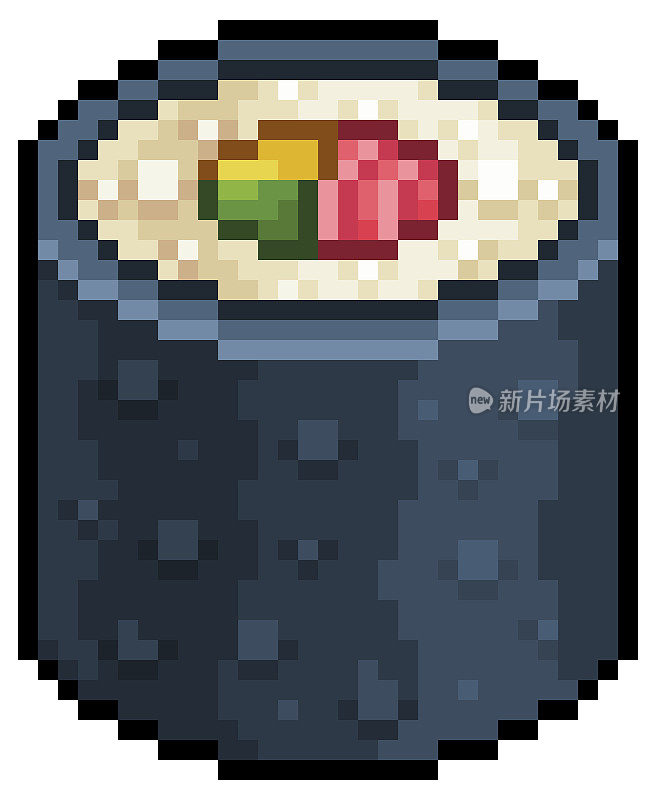 像素艺术futomaki寿司日本食物矢量图标8bit游戏