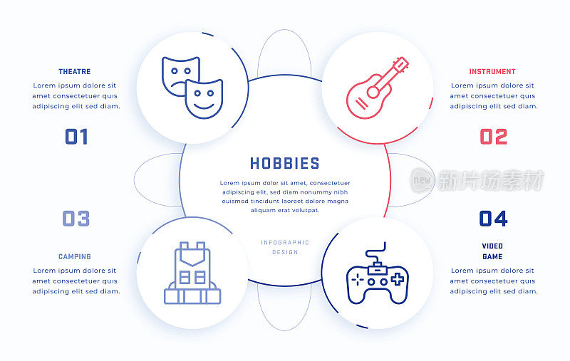 爱好四步信息图形设计模板与线图标
