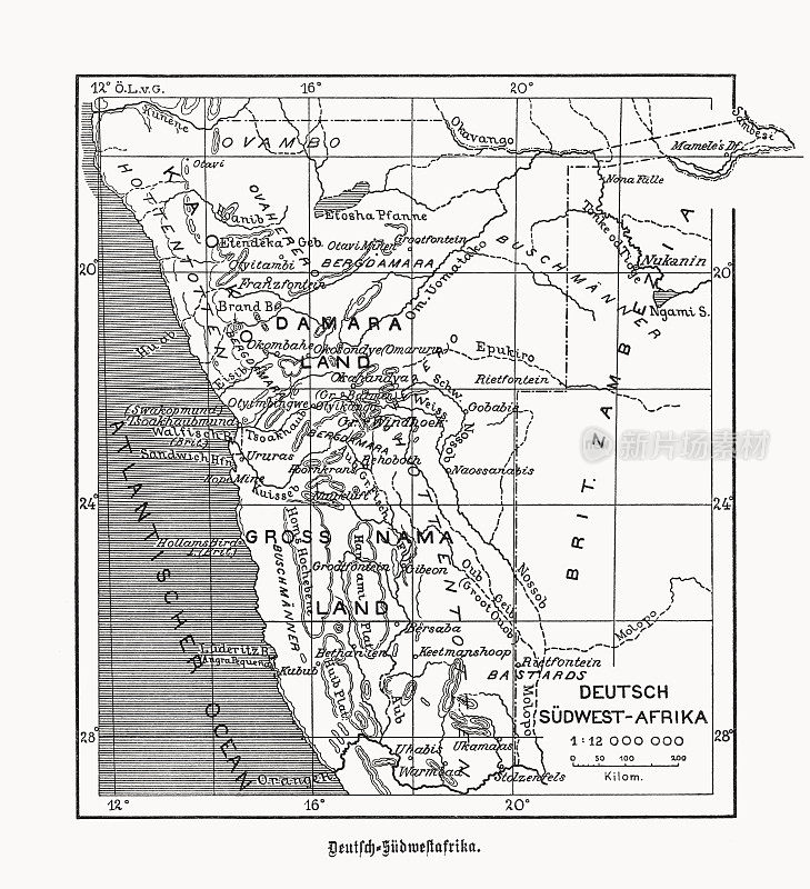 1899年出版的《德属西南非洲地图》木刻版