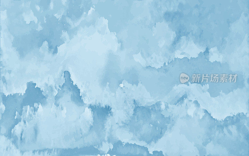 矢量插图的一个水彩画-蓝色的天空，云…背景有云。