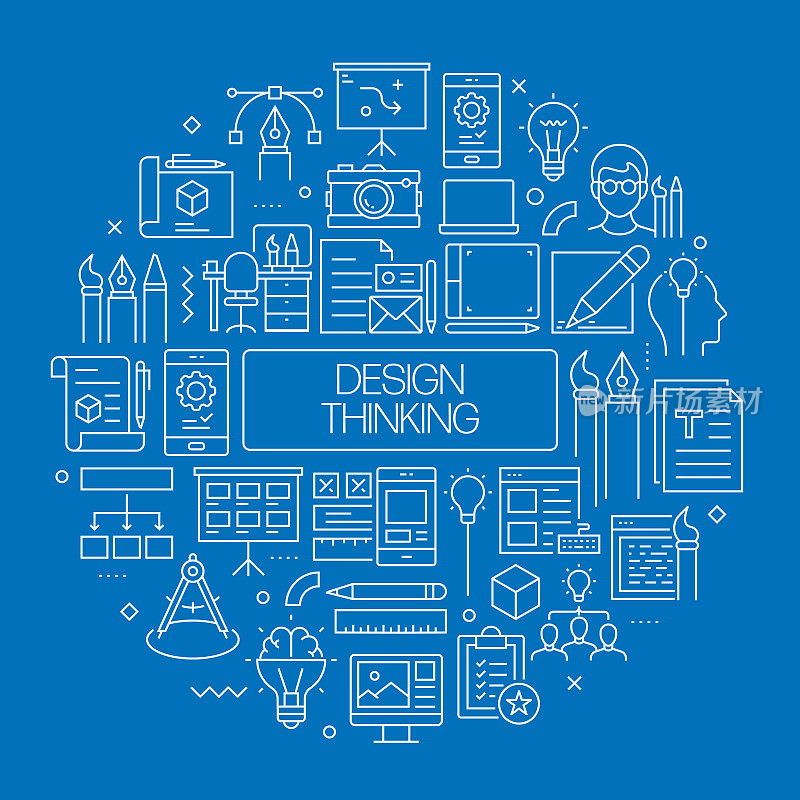 设计思维网络横幅与线性图标，新潮的线性风格矢量