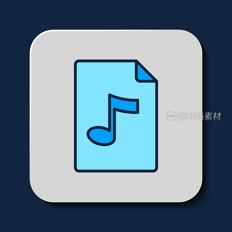 填充大纲MP3文件文档。下载mp3按钮图标孤立的蓝色背景。Mp3音乐格式标志。MP3文件符号。向量