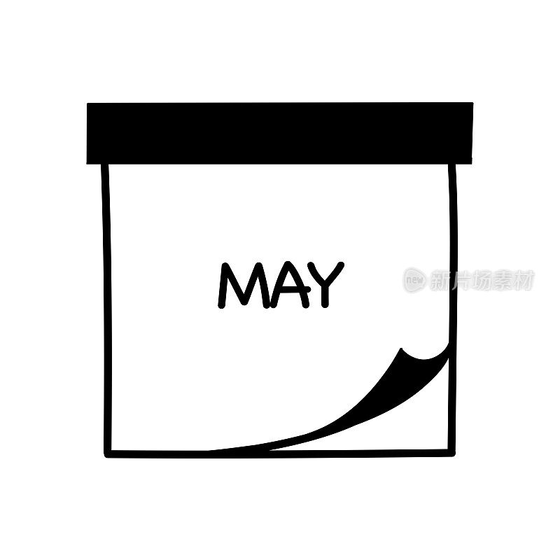 5月。手绘日历图标矢量插图。月份，时间表，日期