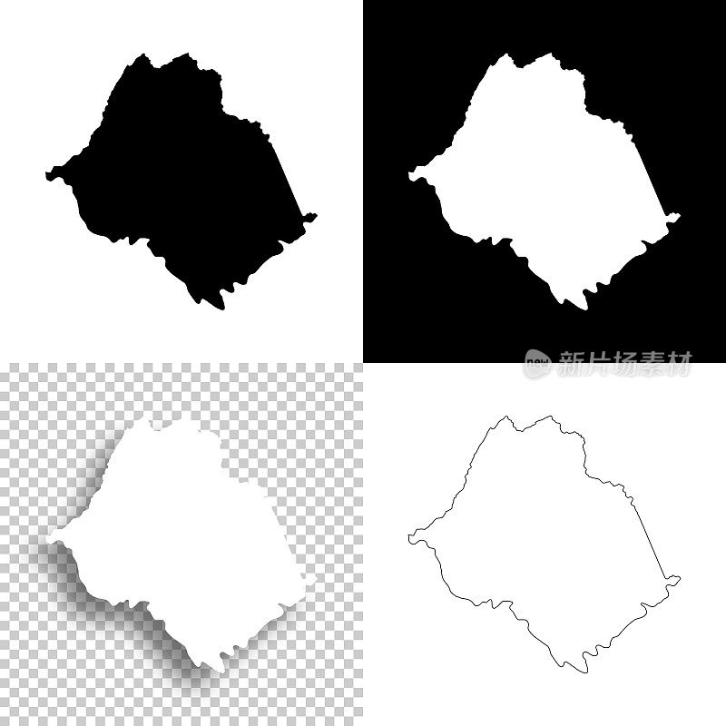 弗吉尼亚州阿默斯特县。设计地图。空白，白色和黑色背景