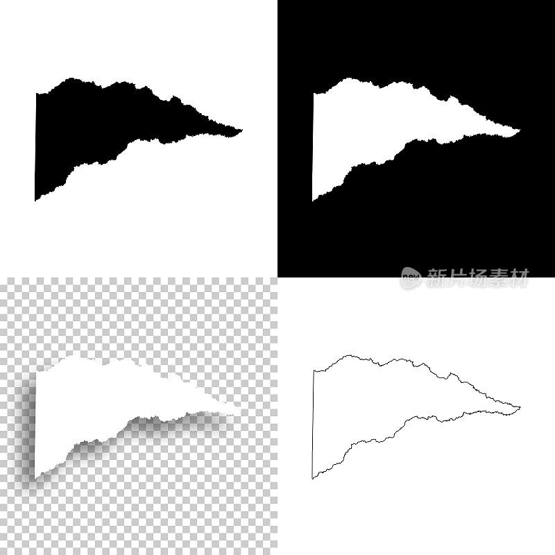 德克萨斯州的三角洲县。设计地图。空白，白色和黑色背景