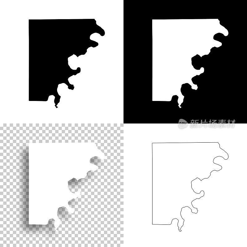 阿肯色州密西西比县。设计地图。空白，白色和黑色背景