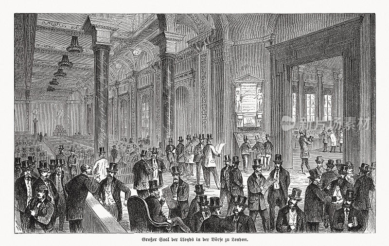 英国伦敦劳埃德大厅，木版雕刻，出版于1869年