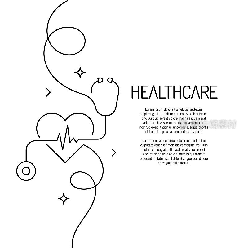 医疗保健图标的连续线条绘制。手绘符号矢量插图。