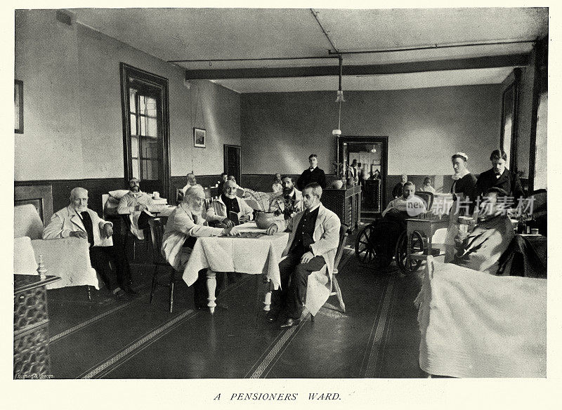 19世纪90年代，汉普郡戈斯波特哈斯拉皇家海军医院养老金领取者病房的病人