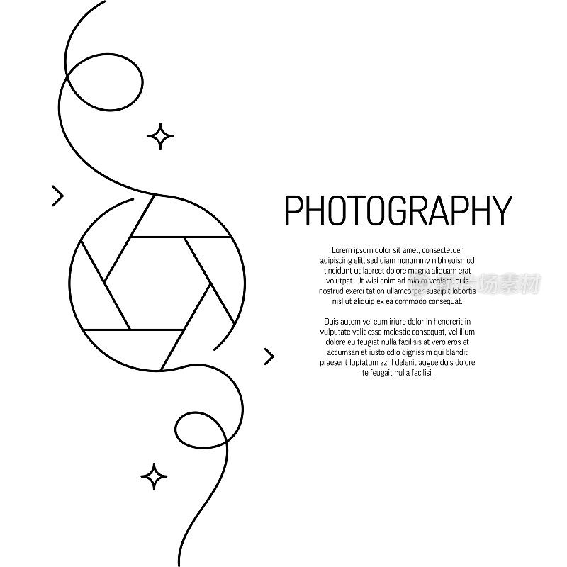 连续线绘制的摄影图标。手绘符号矢量插图。