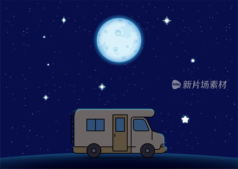 大半夜带着月亮的大篷车。