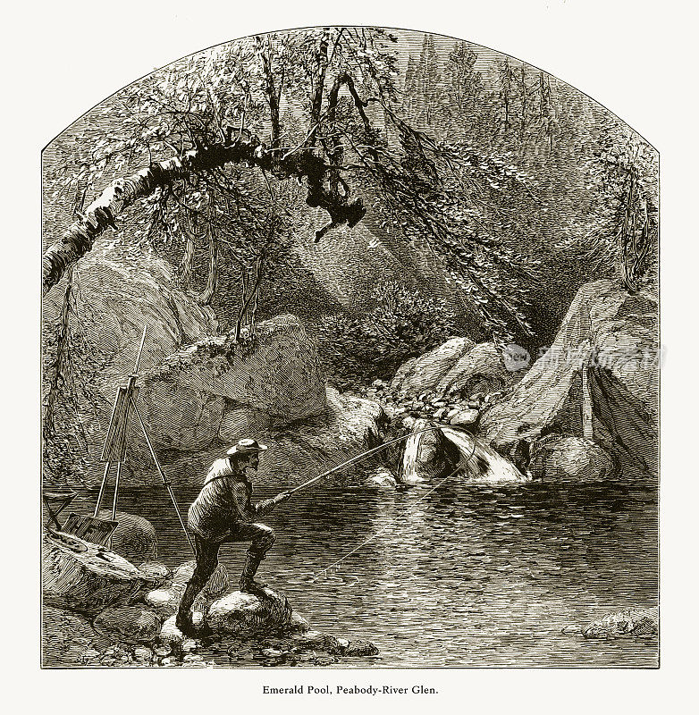 翡翠池，皮博迪河峡谷，白山，美国新罕布什尔州，美国维多利亚版画，1872年