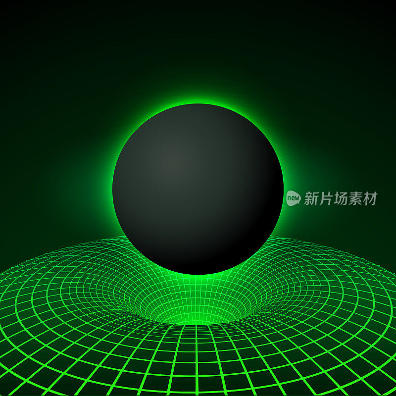 数字可视化黑洞。物理学-异常黑洞现象。奇点和事件视界-扭曲时空。矢量图
