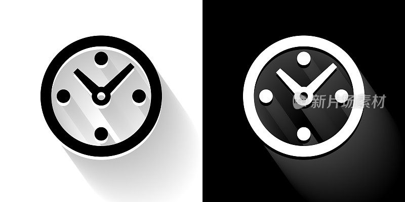 时钟黑白图标与长影子