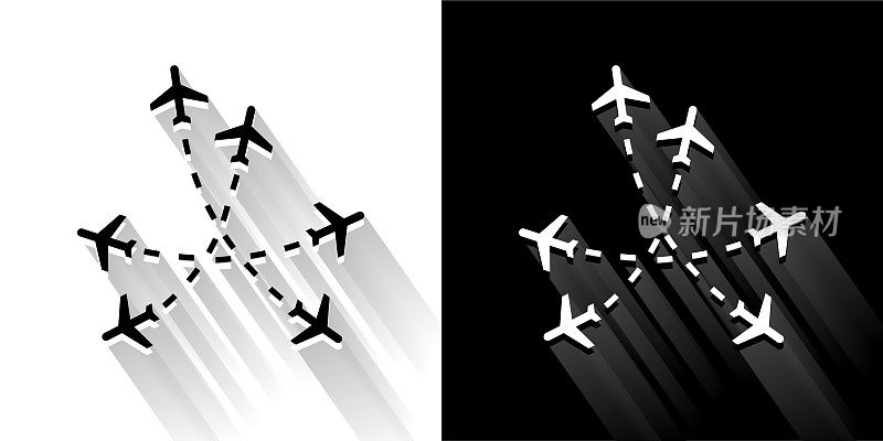 飞行路线黑色和白色与长影子图标