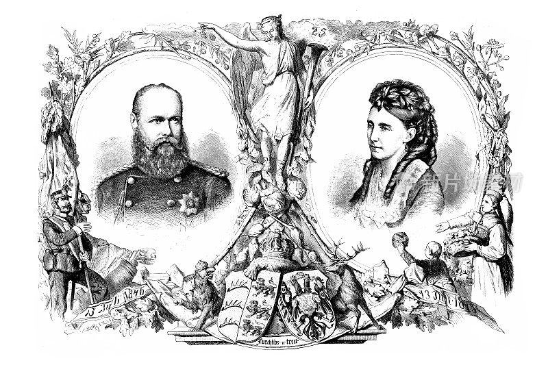 Württemberg的查理一世和妻子俄国的大公爵夫人奥尔加・尼古拉耶夫娜，沙皇尼古拉一世和普鲁士夏洛特的女儿