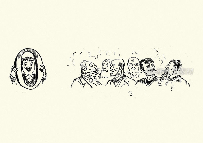 维多利亚时代的男人抽烟和社交,19世纪的素描