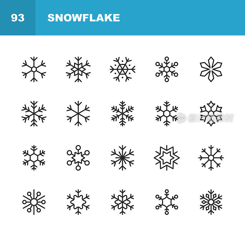 雪花图标。可编辑的中风。像素完美。移动和网络。包含雪，雪花，圣诞装饰，装饰等图标。