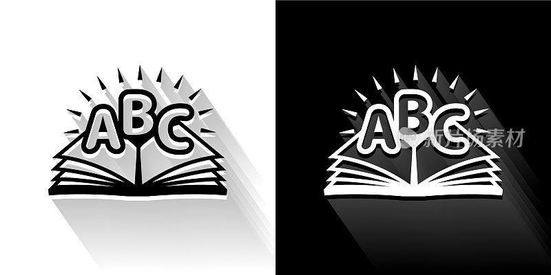 ABC书黑色和白色图标与长影子
