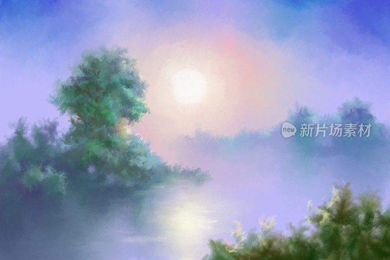 晨雾漫过河面，画着画