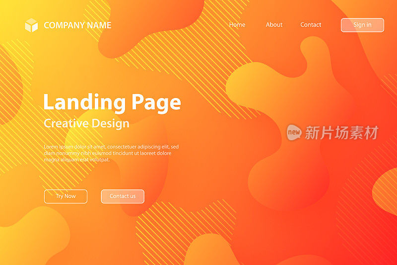 登陆页面模板-在橙色渐变背景上使用流体形状的抽象设计