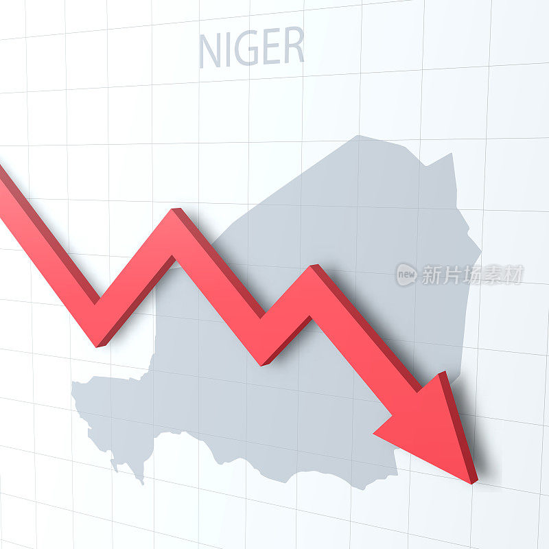 下落的红色箭头与尼日尔地图的背景