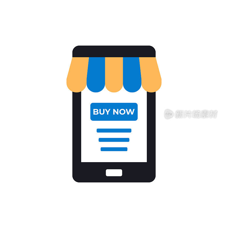 移动购物平面图标，矢量符号插图。