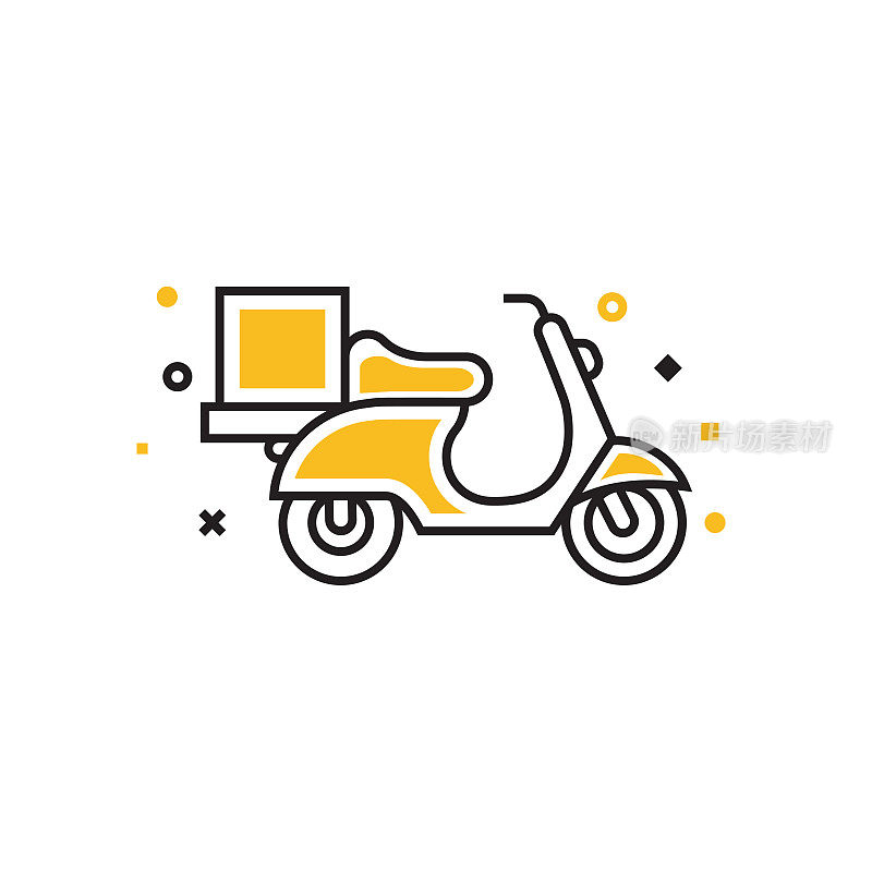 食物交付平面线图标，轮廓矢量符号插图。