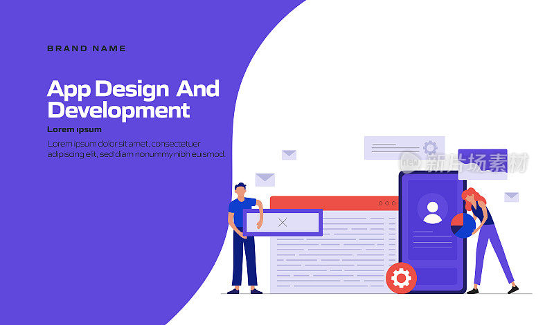 应用程序设计和开发的概念矢量插图网站横幅，广告和营销材料，在线广告，商业演示等。