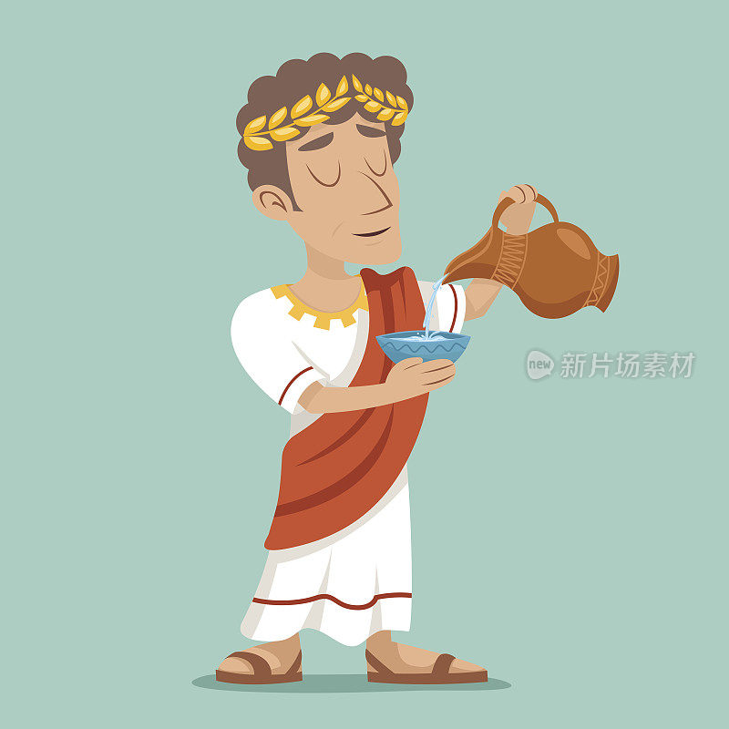 倒饮料壶碗罗马希腊复古商人卡通