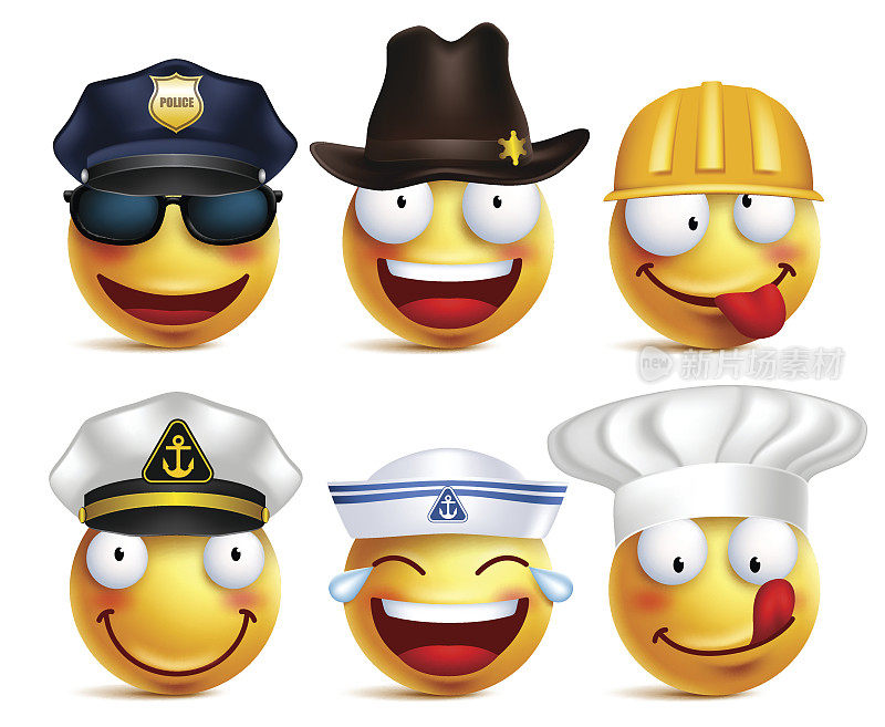 笑脸向量集专业与帽子像警察
