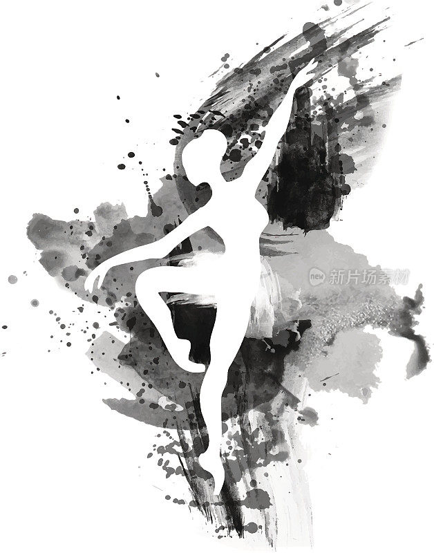 芭蕾舞女演员的舞蹈。水彩