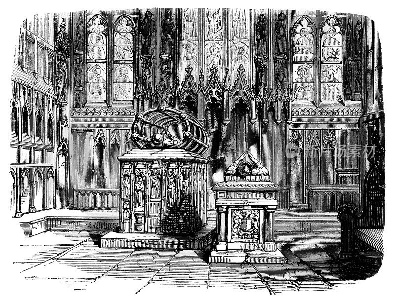 19世纪的教堂内部雕刻，英国